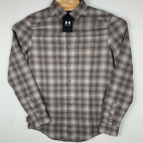 Under Armour Flannel Shirt Men's Small Tradesman Flex Gray Plaid Snap Vented - Picture 3 of 11